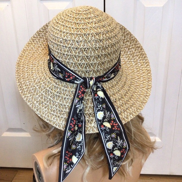 Marcus Adler New York Womens Boho Black Floral Scarf Straw Bucket Sun Hat main image 6